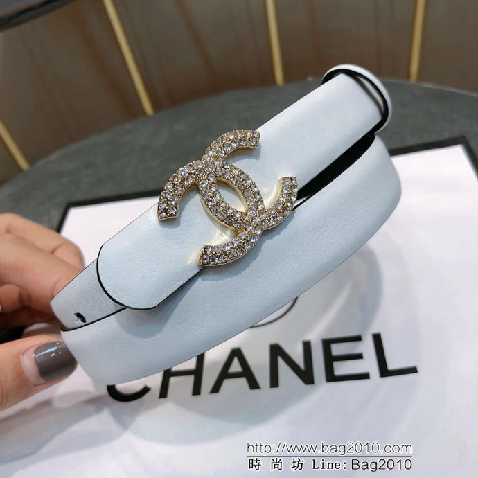 CHANEL香奈兒 18新款 20MM精品 進口光滑優雅小腰帶 CC水鑽扣  xfp1012